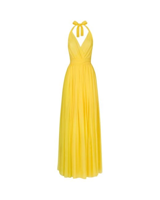 Dolce & Gabbana Yellow Silk Halterneck Maxi Dress