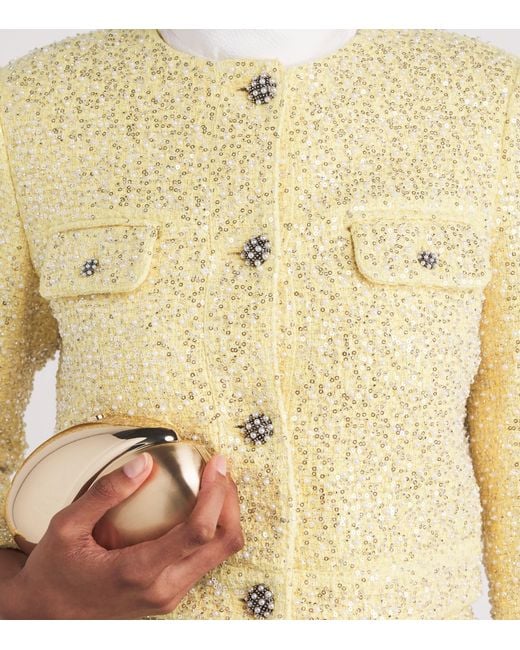 Alice + Olivia Metallic Tweed Embellished Lorie Jacket