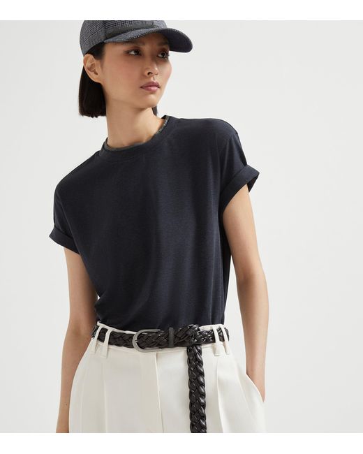 Brunello Cucinelli Black Stretch-Cotton Monili-Detail T-Shirt