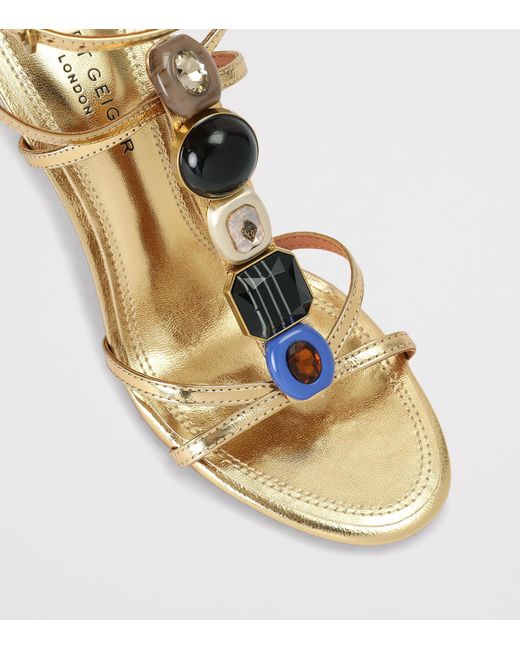Kurt Geiger Metallic Leather Embellished Loulou Heeled Sandals 90