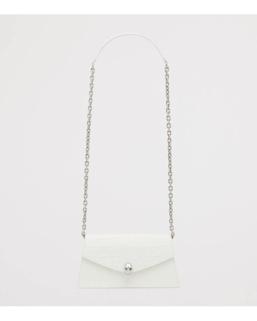 McQueen White Mini Croc-Embossed Skull Shoulder Bag