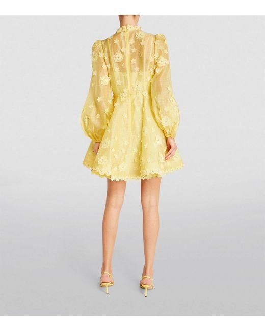 Zimmermann Yellow Mini Floral Applique Dress