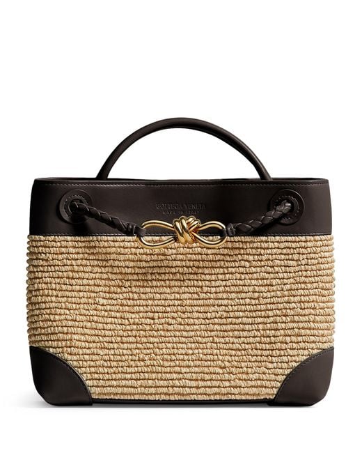 Bottega Veneta Black Small Raffia Andiamo Top-Handle Bag