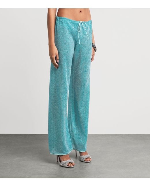 Oseree Blue Metallic Lumière Wide-Leg Trousers