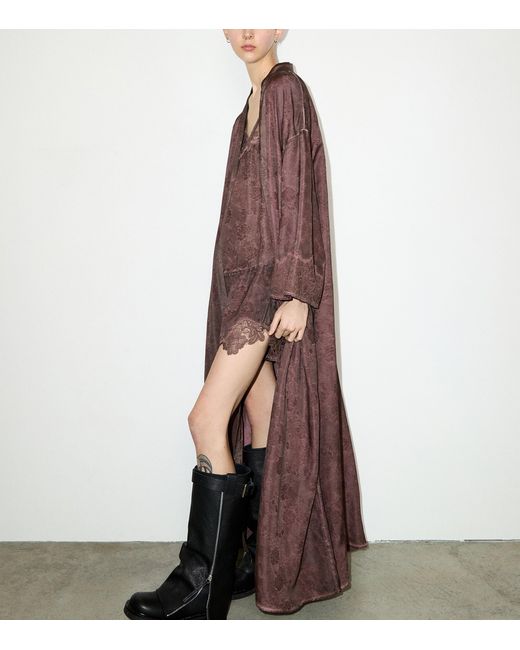 MAX&Co. Purple Satin Floral Belted Coat