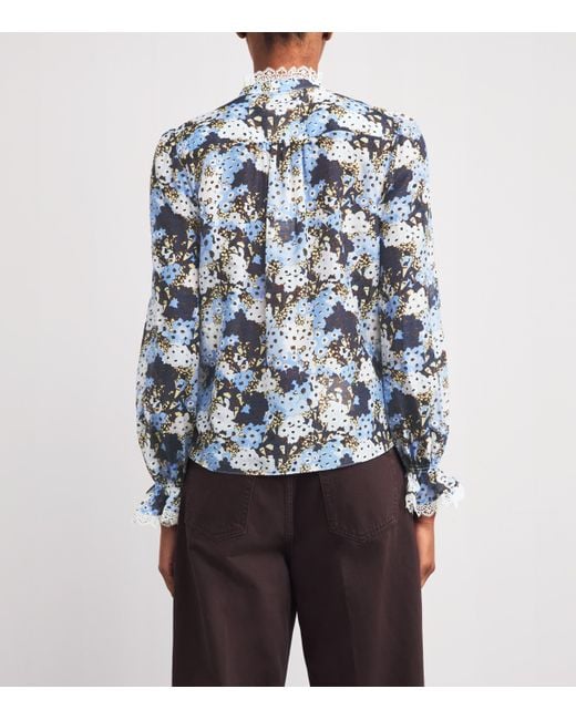 ME+EM Blue Cotton-Silk Meadow Print Blouse