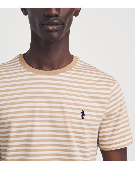 Polo Ralph Lauren Natural Cotton Stripe Polo Pony Slim T-Shirt for men