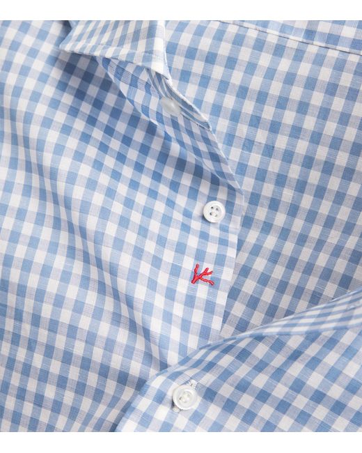 Isaia Blue Cotton-Linen Check Shirt for men