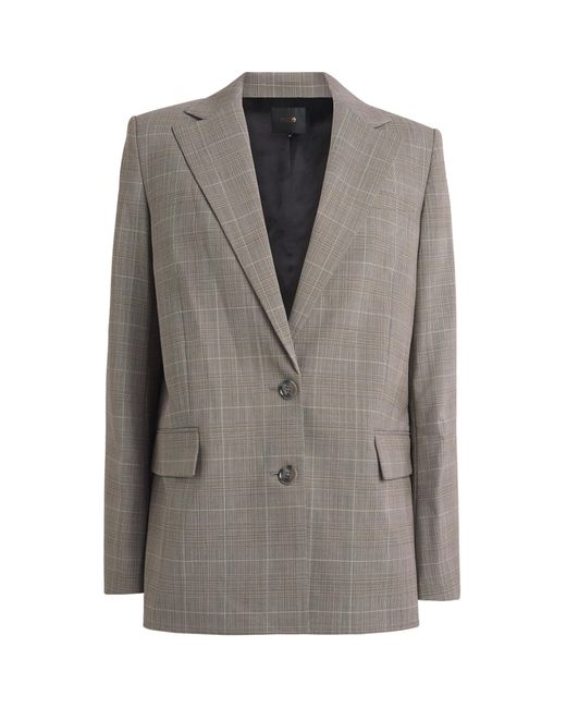 Maje Gray Wool-Blend Check Blazer