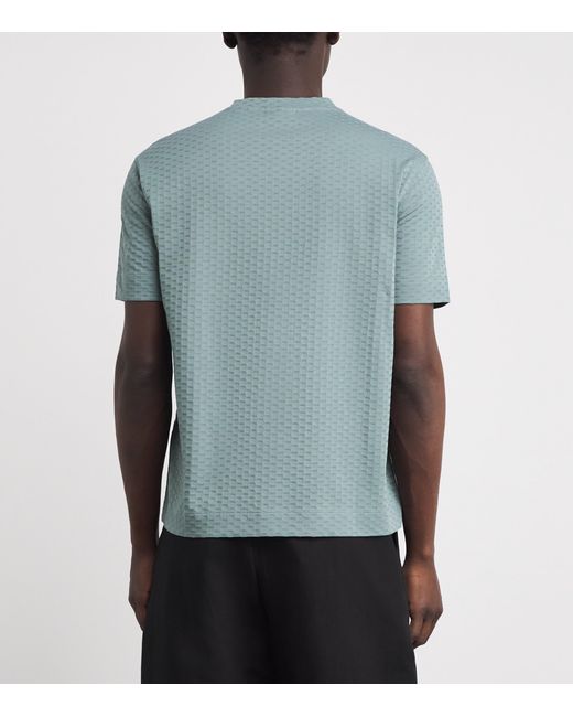 Emporio Armani Blue Cotton-Jersey Jacquard T-Shirt for men