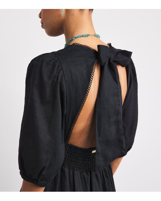 Heidi Klein Black Linen Lace-Trim Meteora Midi Dress