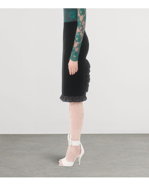Valentino Black Velvet Ruffled Pencil Skirt