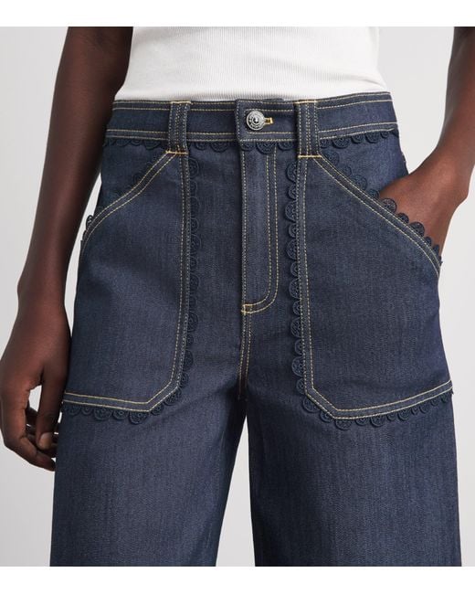 Cinq À Sept Blue Guipure Lace-Trim Benji Jeans