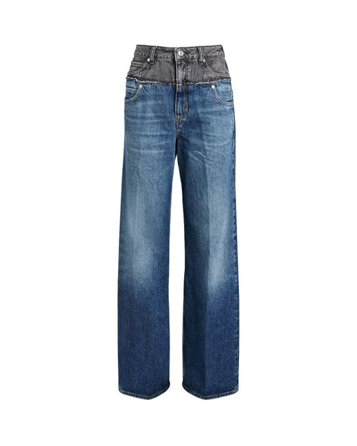 Sandro Blue Double-Waistband Wide-Leg Jeans