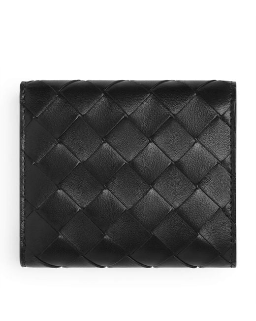 Bottega Veneta Black Leather Intrecciato Trifold Wallet