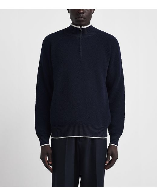 Herno Blue Virgin Wool-Blend Quarter-Zip Sweater for men