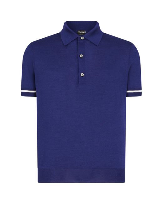 Tom Ford Blue Cashmere-Silk Polo Shirt for men