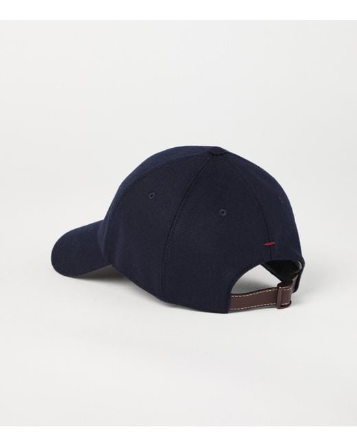 Brunello Cucinelli Blue Virgin Wool Embroidered Baseball Cap for men