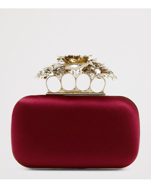 Alexander McQueen Red Silk Carnation Knuckle Clutch Bag