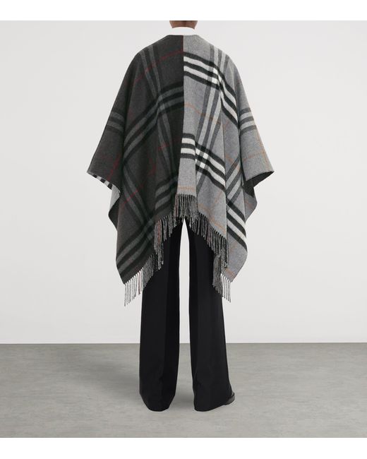 Burberry Black Wool-Cashmere Contrast-Check Cape
