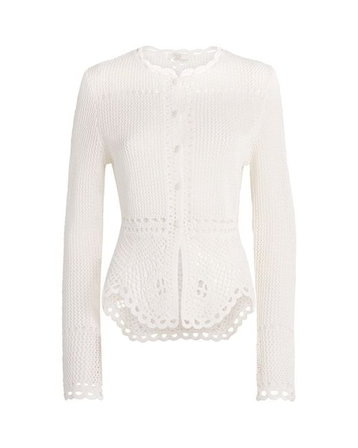 Erdem White Cotton Crochet Peplum Cardigan