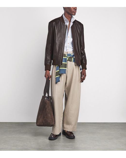 Paul Smith Brown Leather Bomber Jacket for men