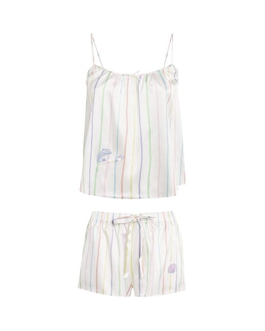 Manitu White Silk-Blend Ocean Stripe Tank And Shorts Pyjama Set