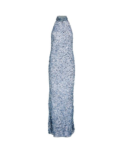 LAPOINTE Blue Sequin-embellished Halterneck Gown