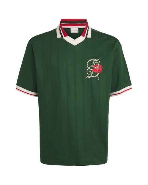 Drole de Monsieur Green Embroidered Hibiscus Polo Shirt for men