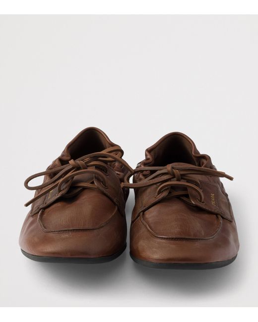 Prada Brown Antiqued Leather Shuffle Loafers