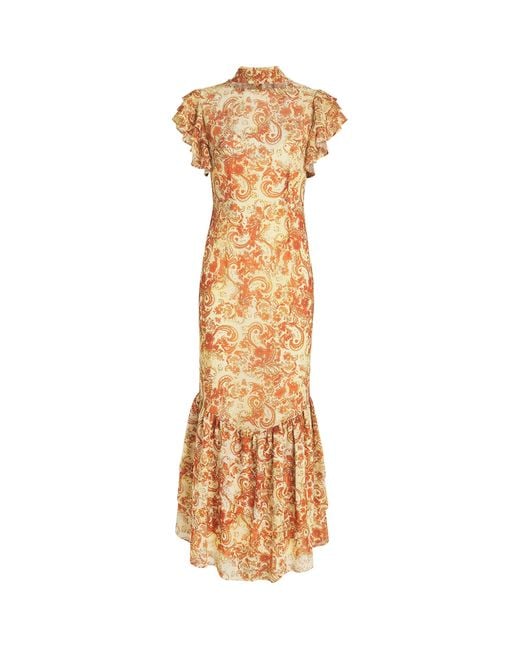 De La Vali Metallic Chiffon Floral Avalon Maxi Dress