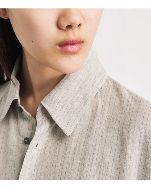 Eskandar White Linen-Blend Stripe Midi Shirt Dress