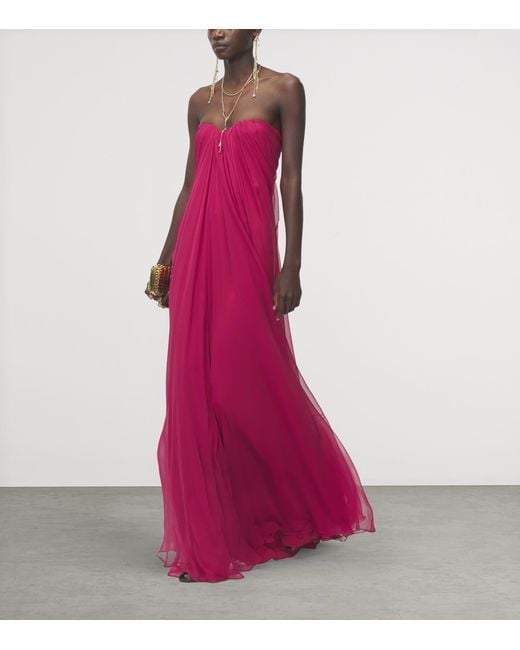 McQueen Pink Silk Draped Gown