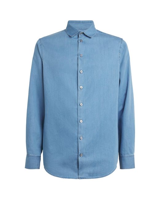 Giorgio Armani Blue Cotton Long-Sleeve Shirt for men