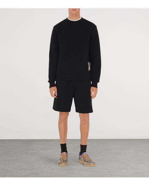 Burberry Black Cotton Check Logo Shorts for men