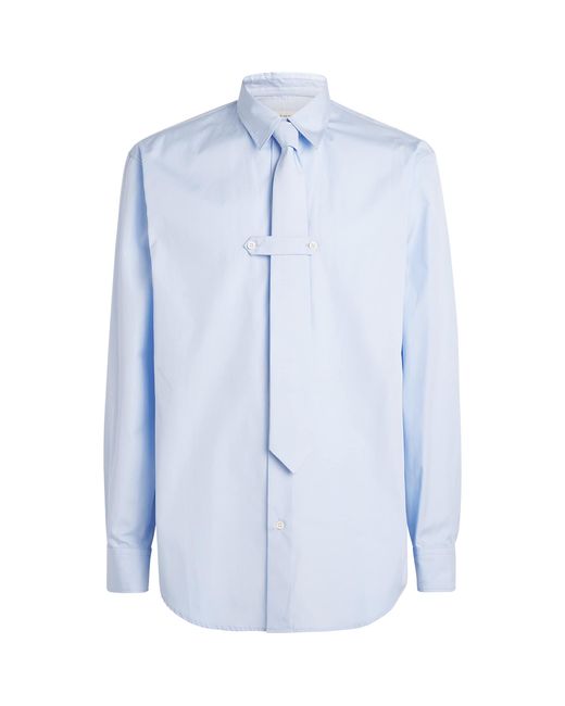 Dries Van Noten Blue Cotton Integrated-Tie Shirt for men