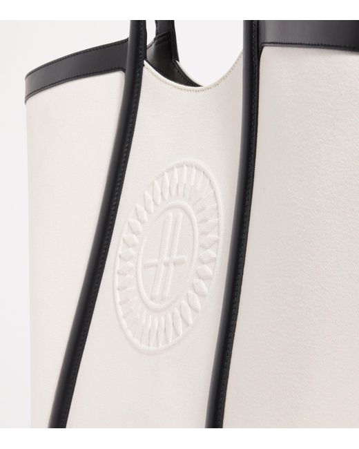 Harrods White Large Canvas-Leather Embossed Tote Bag