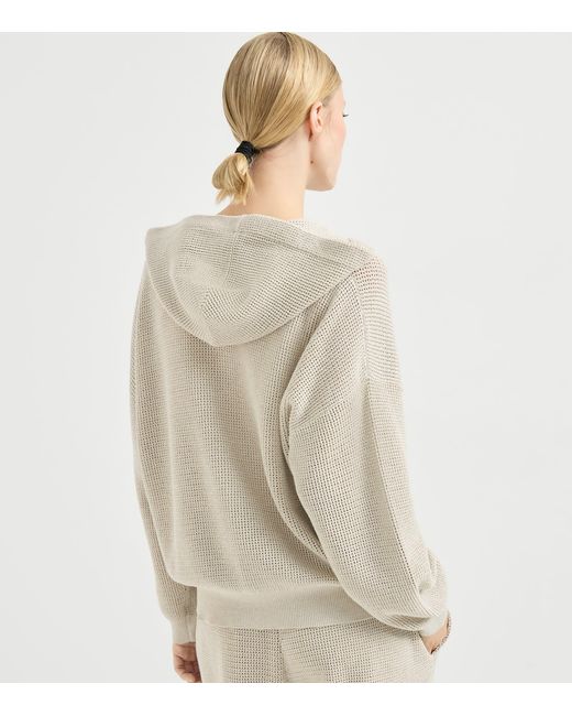 Brunello Cucinelli White Cotton-Blend Knitted Hoodie