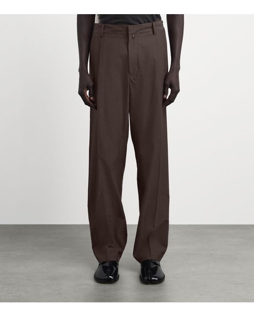 MM6 by Maison Margiela Brown Virgin Wool-Cotton Pleated Trousers for men
