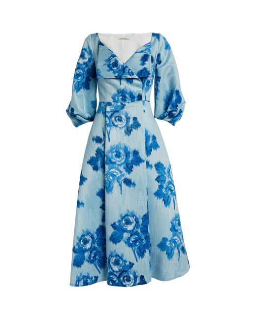 Emilia Wickstead Blue Floral Gabby Coat Dress