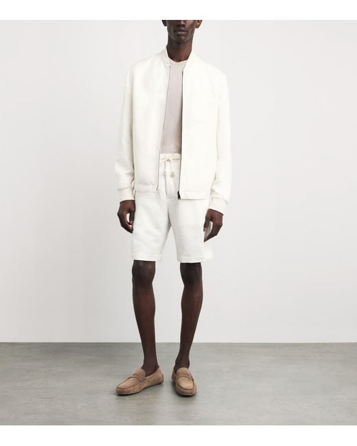 Canali White Linen-Silk Drawstring Shorts for men