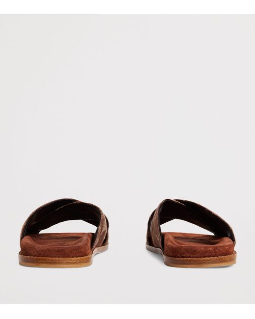 Eleventy Brown Embroidered Crossover Slides
