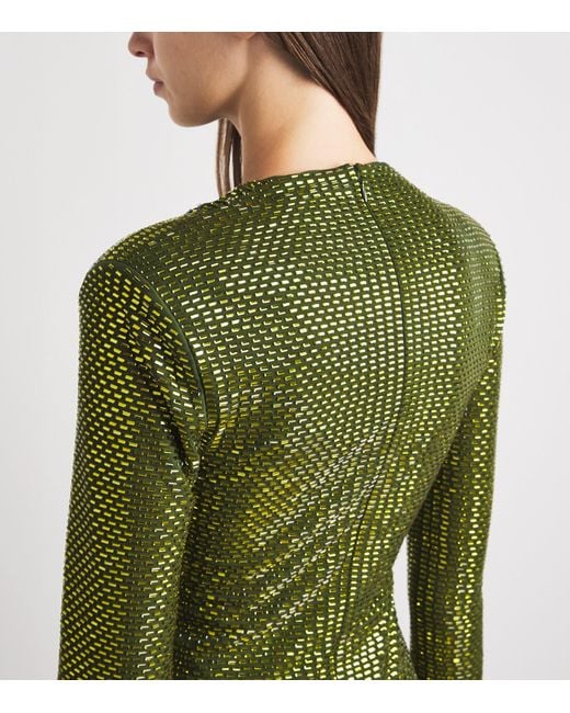 Self-Portrait Green Rhinestone-Detail Midi Dress