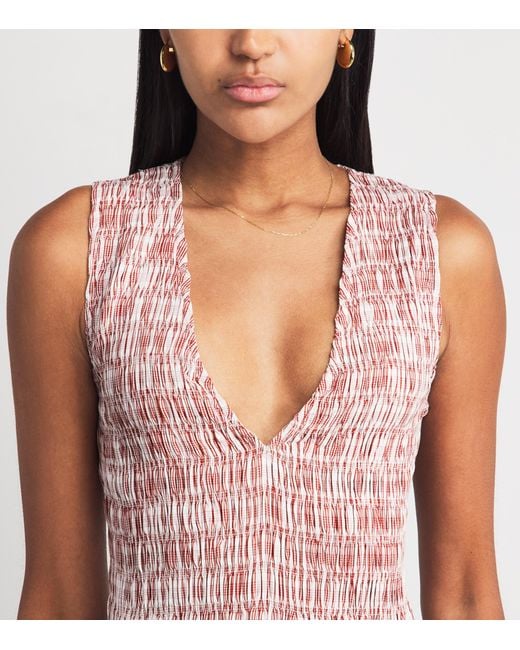 Faithfull The Brand Pink Cotton Shirred Palomar Mini Dress