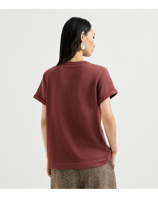 Brunello Cucinelli Red Cashmere-Silk-Blend Sparkling T-Shirt