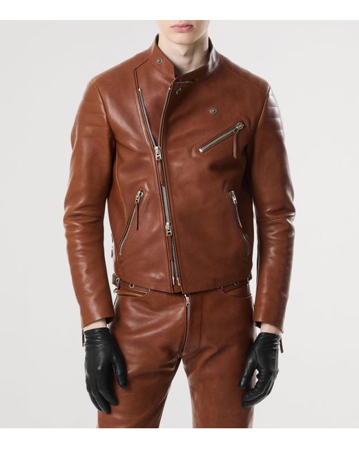 Tom Ford Brown Leather Biker Jacket for men