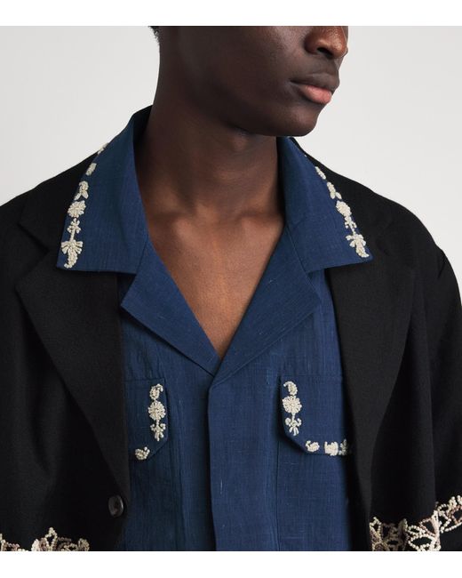 Kartik Research Blue Cotton Embroidered Surya Shirt for men