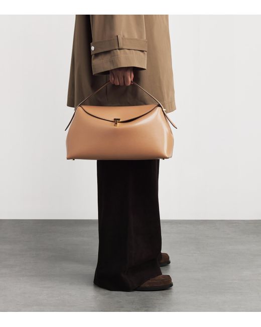 Totême Natural Large Leather T-Lock Top-Handle Bag