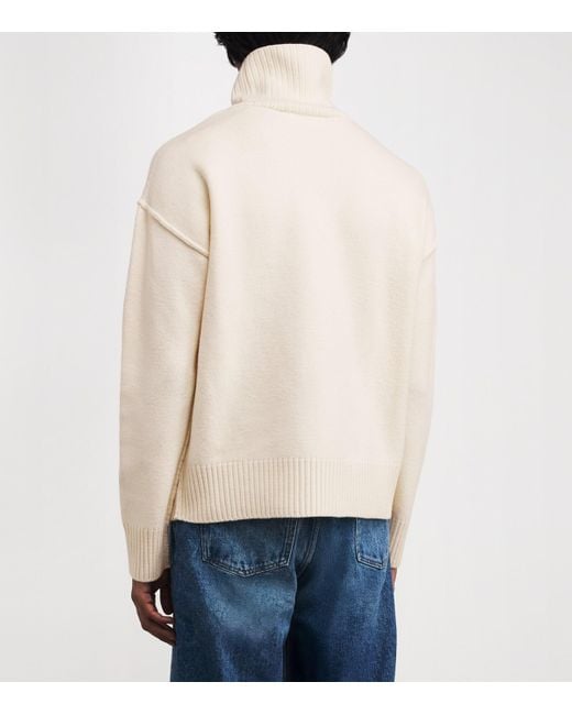 AMI White Virgin Wool Ami De Coeur Funnel-Neck Sweater for men