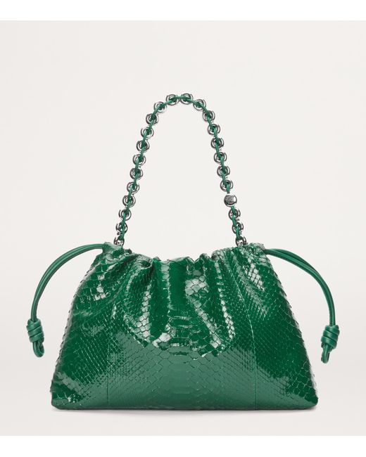 Loewe Green Large Patent Python Flamenco Purse